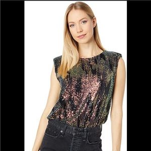 ASTR the Label Sequin Padded Shoulder Bodysuit XS